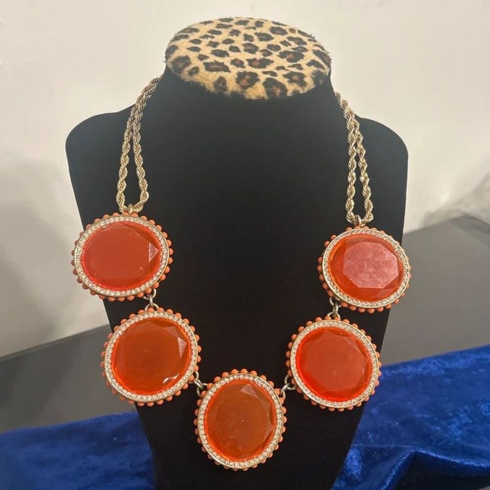 Orange Rhinestone Statement Necklace